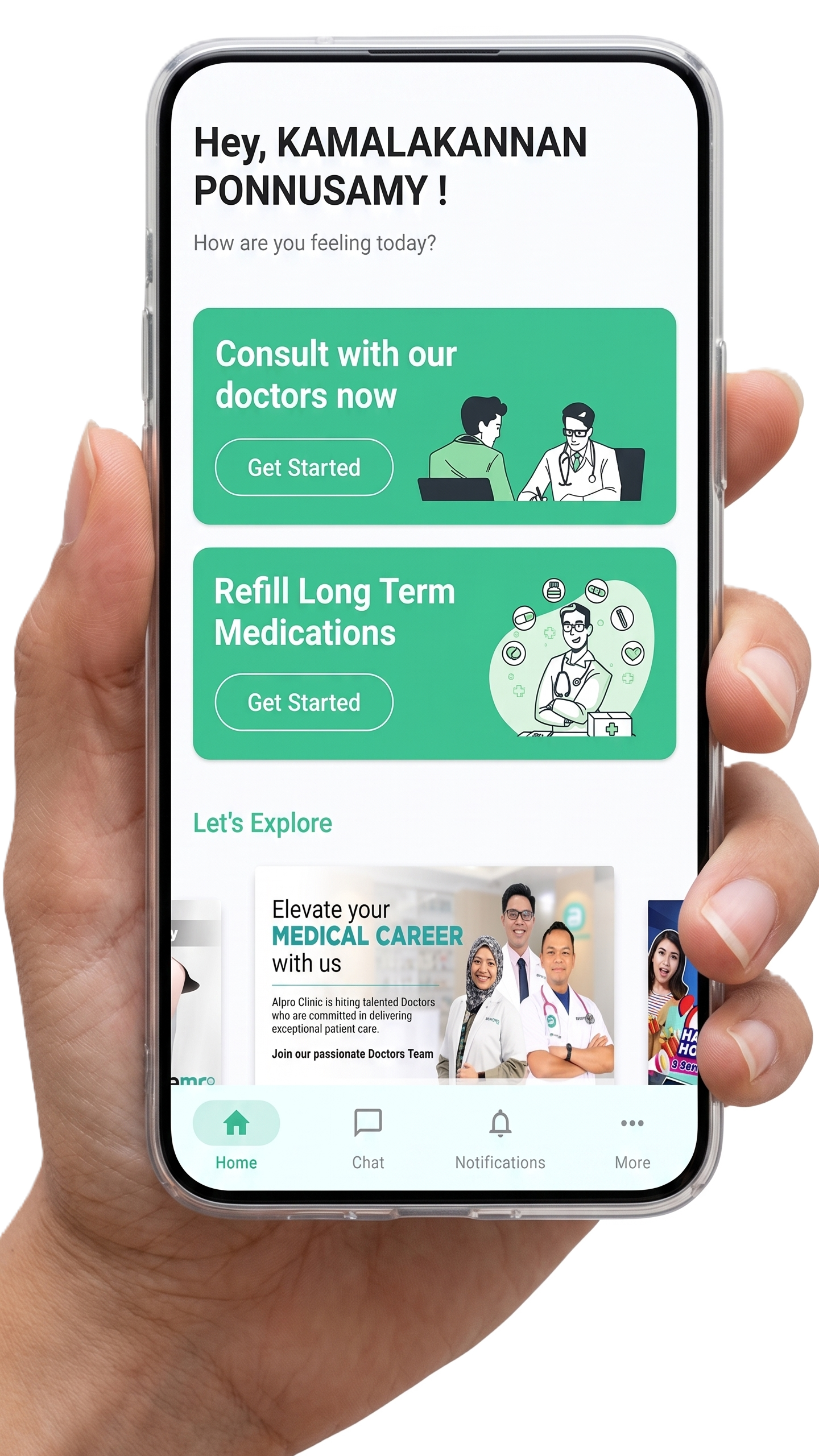 Alpro Clinic App screen showing consultation options