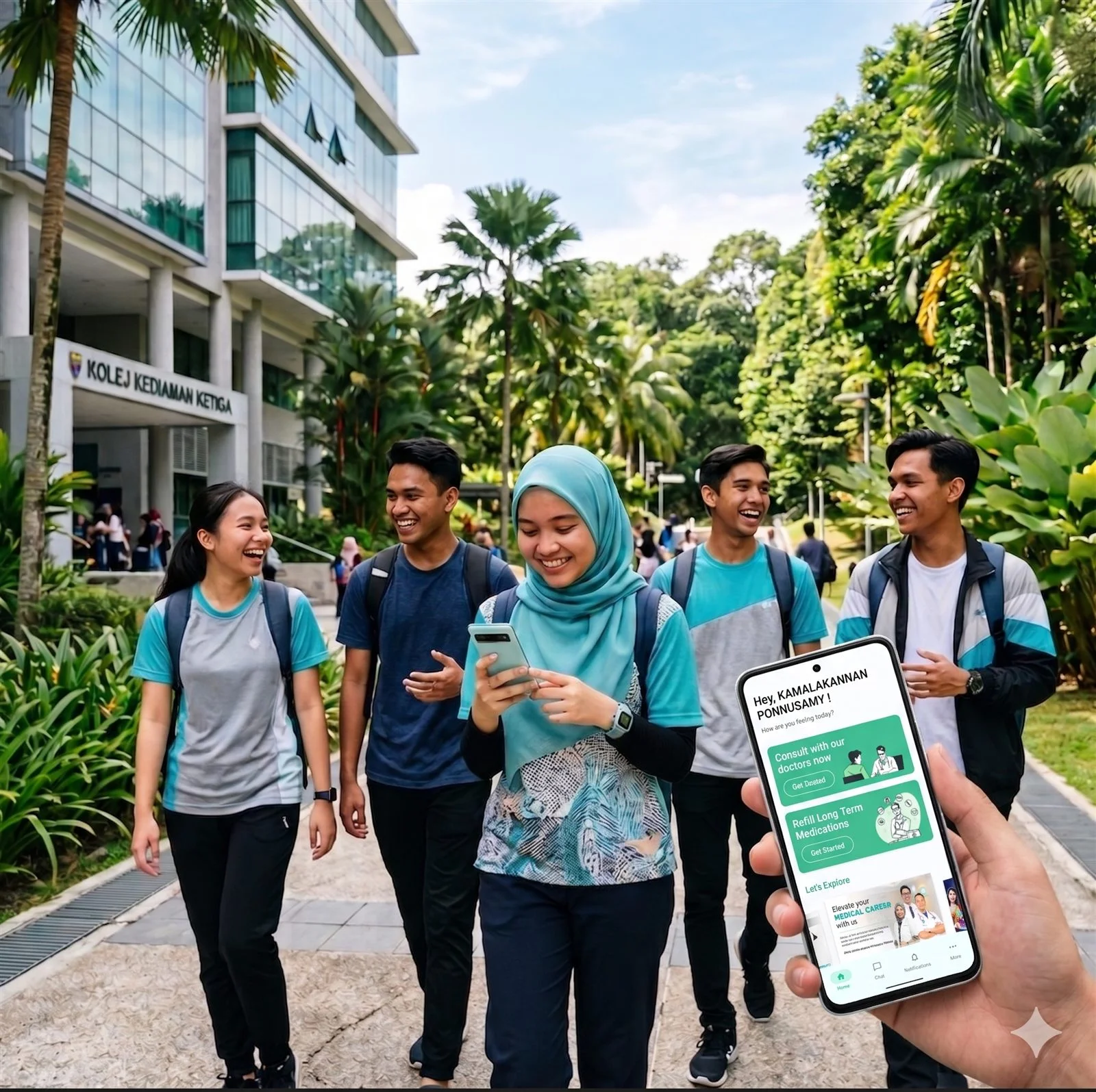 Students walking through a Malaysian university campus